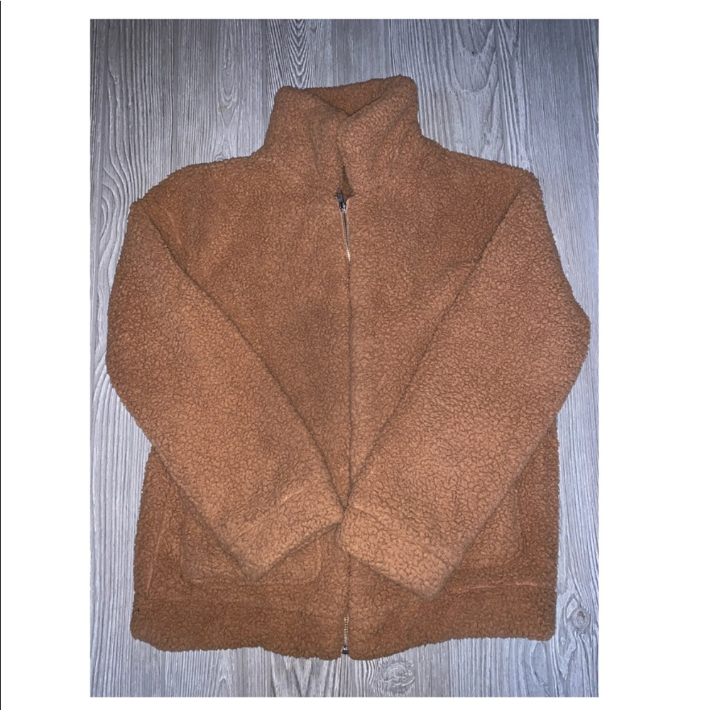 Brown Fluffy Zip-Down Coat